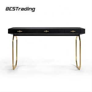 Black wood console table with stools