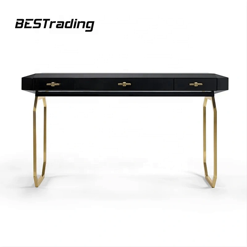 Black wood console table with stools