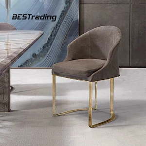 European Design Luxury Villa Dining Room Furniture Leather Chair Modern Dinning Chair  Metal Chair