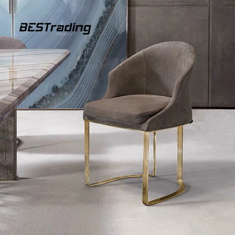 European Design Luxury Villa Dining Room Furniture Leather Chair Modern Dinning Chair  Metal Chair