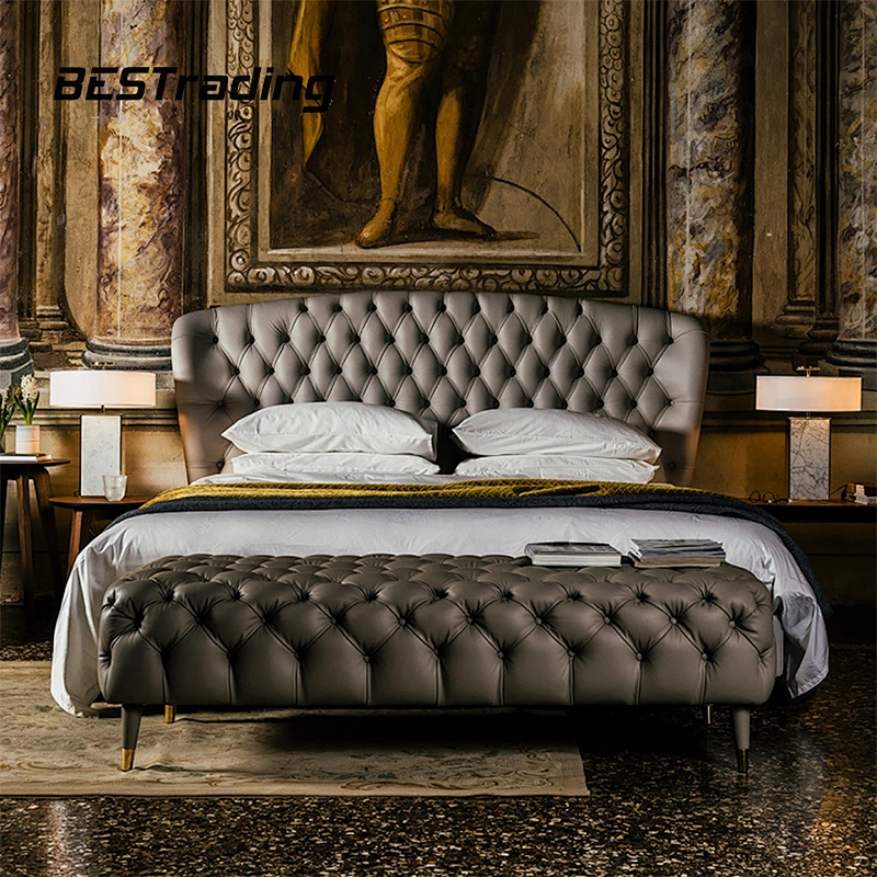 Italian Style  bed furniture Royal luxury king size  tufted bed leather bed