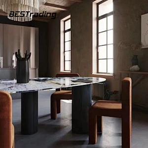Italian high end customized  luxury dining table set marble top with special metal base dining table