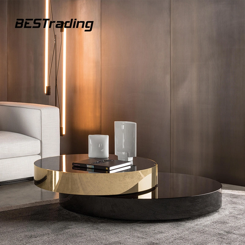 Modern Luxury Living Room Furniture Coffee Table Gold Toughened Glass Black Center Table