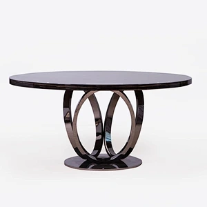 Modern round marble dining table with rotating centre stainless steel dining table set