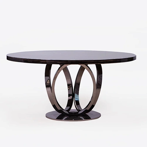 Modern round marble dining table with rotating centre stainless steel dining table set