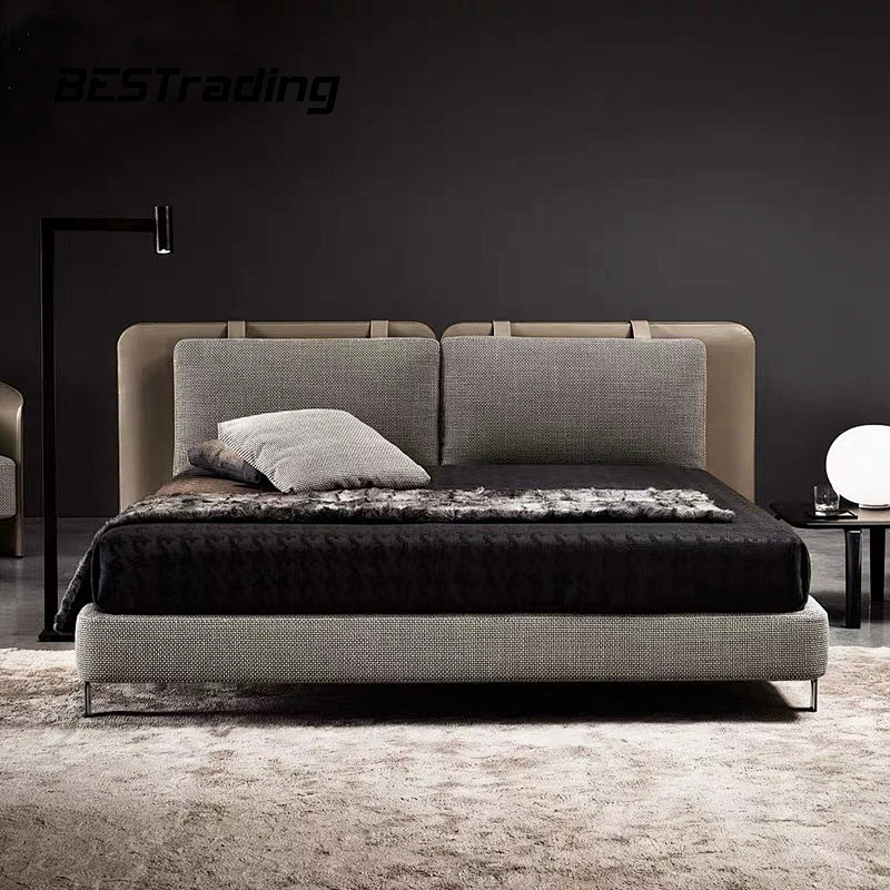 Modern minimalist designer leather fabric king size bed Luxury bed set furniture