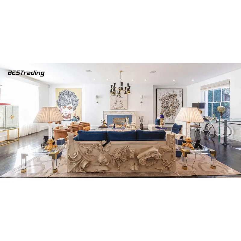 European style high end home furniture art design 3seater sofa with sculpture luxury single sofa chair living room sofa
