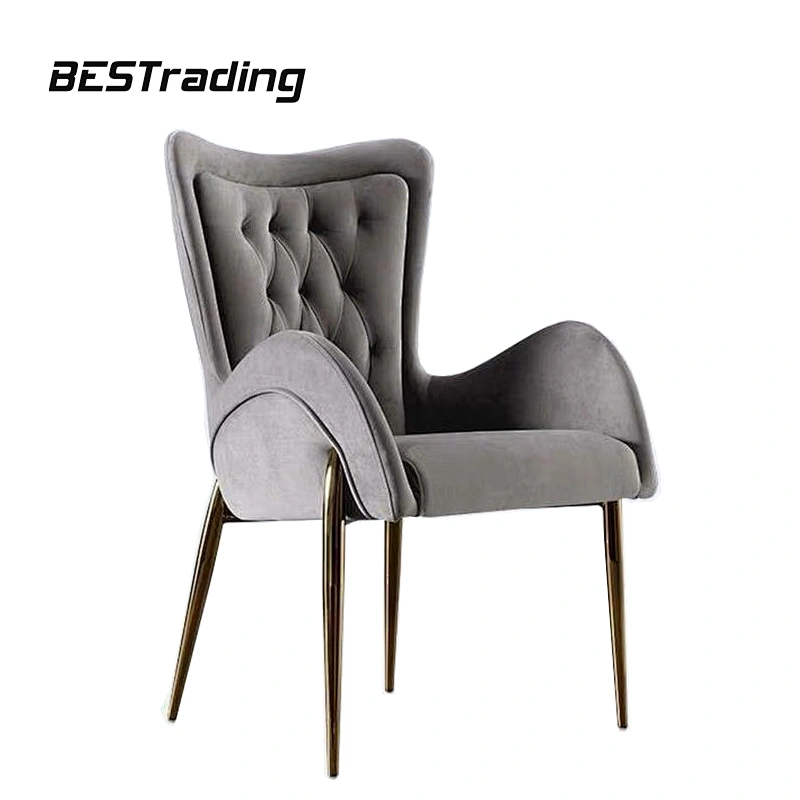 Luxury Dinning Room Restaurant Furniture Flocking Leather Arm Chair With Metal Legs Dining Chair