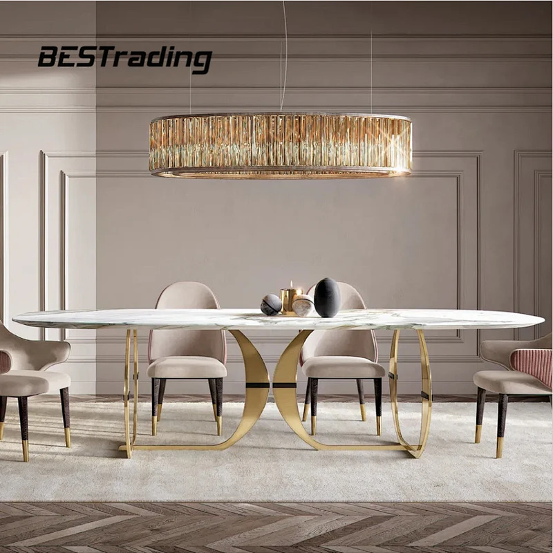 High End Customized Dinning Table Modern Luxury Marble Top Metal Dining Tables Sets Dinning Table