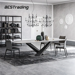 Modern design Italian style marble dining table with stainless steel base Metal Table Dining Table