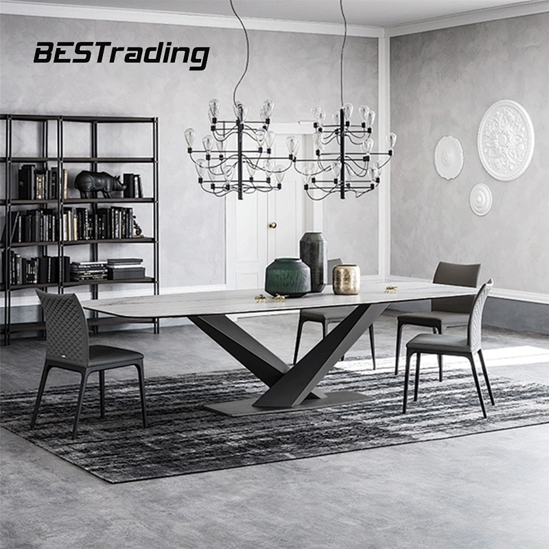 Modern design Italian style marble dining table with stainless steel base Metal Table Dining Table