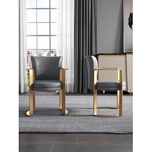High End Dining Room Furniture Living Room Modern Upholstery Leather Arm Chairs Stainless Steel Chair