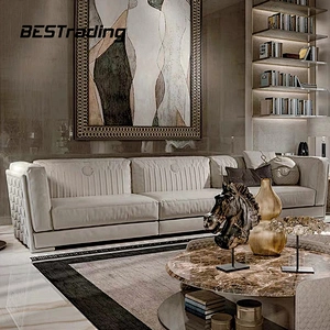 Italian L-shape sofa beige color furniture luxury villa velvet fabric modern sectional sofa living room furniture