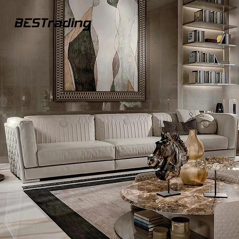 Italian L-shape sofa beige color furniture luxury villa velvet fabric modern sectional sofa living room furniture