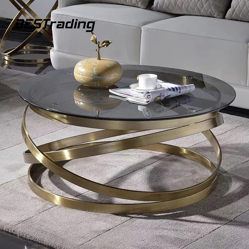 High Quality Italian Style Living Room Furniture Stainless Steel Base Glass Top Center Table Modern Coffee Table