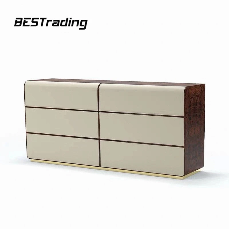 European Luxury Dinning Room Furniture Wooden Cabinet Living Room Sideboard Leather Sideboard
