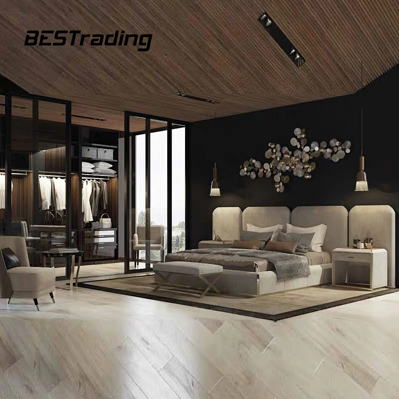 High End Customized Modern Villa bedroom furniture set Leather Double Bed With Luxury bed Headboards