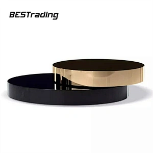 Modern Luxury Living Room Furniture Coffee Table Gold Toughened Glass Black Center Table