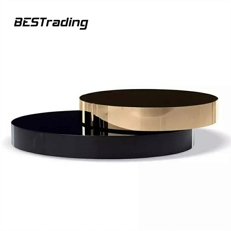 Modern Luxury Living Room Furniture Coffee Table Gold Toughened Glass Black Center Table