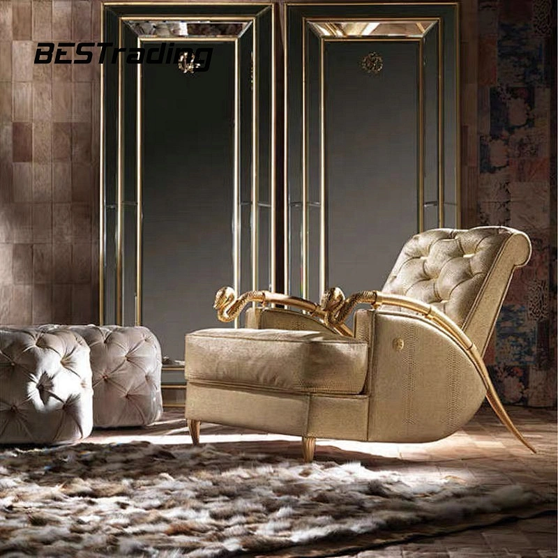 European Style High End Customized Home Furniture Luxury Leather Lounge Chair Relax Chair  Arm Chair