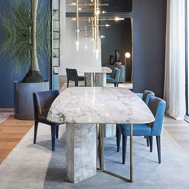 Nordic minimalistic rectangle marble dining table with 6 velvet chairs dining room furniture dinning table set