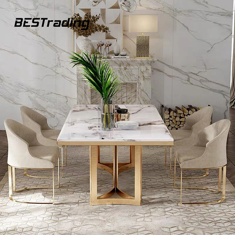 European Design Luxury Villa Dining Room Furniture Leather Chair Modern Dinning Chair  Metal Chair