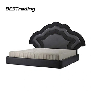 Creative light luxury wooden double bed stylish headboard  modern bed