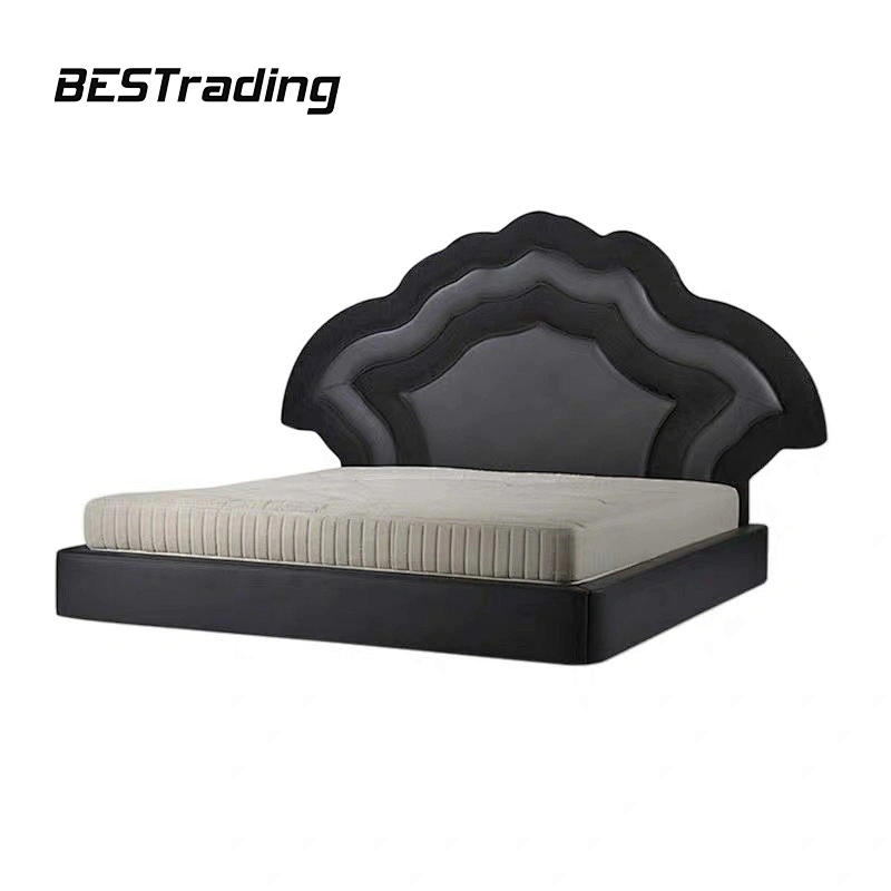 Creative light luxury wooden double bed stylish headboard  modern bed