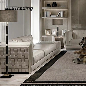 Italian L-shape sofa beige color furniture luxury villa velvet fabric modern sectional sofa living room furniture