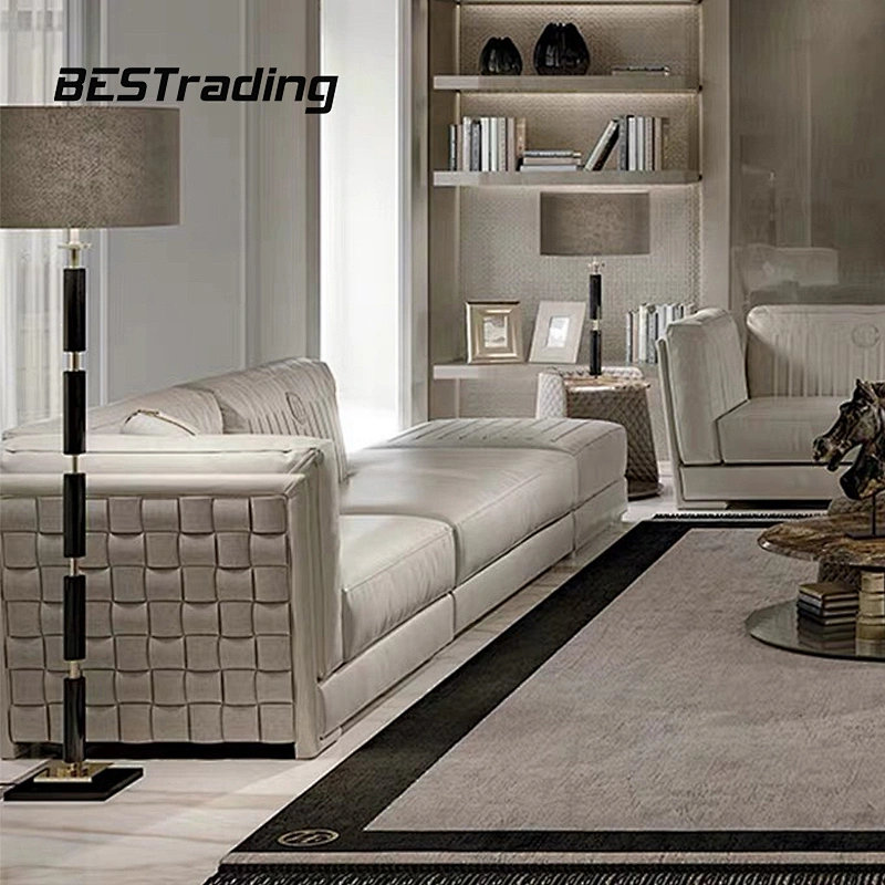 Italian L-shape sofa beige color furniture luxury villa velvet fabric modern sectional sofa living room furniture