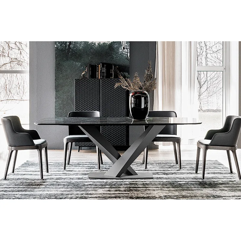 Modern design Italian style marble dining table with stainless steel base Metal Table Dining Table