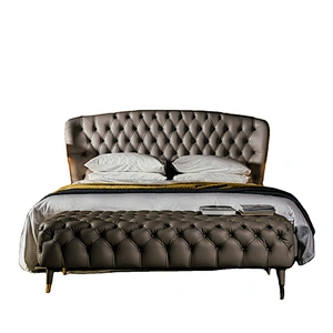 Italian Style  bed furniture Royal luxury king size  tufted bed leather bed
