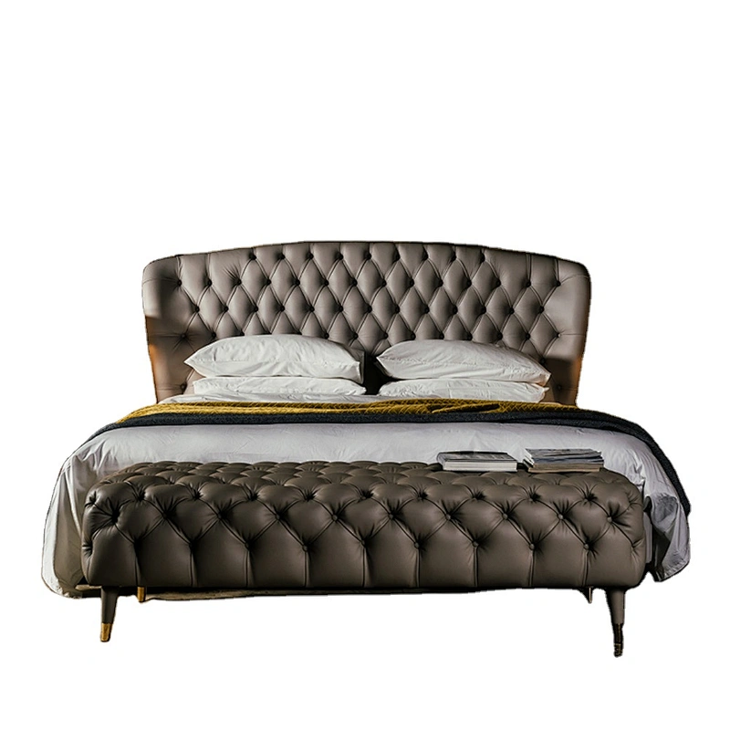 Italian Style  bed furniture Royal luxury king size  tufted bed leather bed