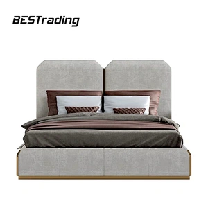 High End Customized Modern Villa bedroom furniture set Leather Double Bed With Luxury bed Headboards