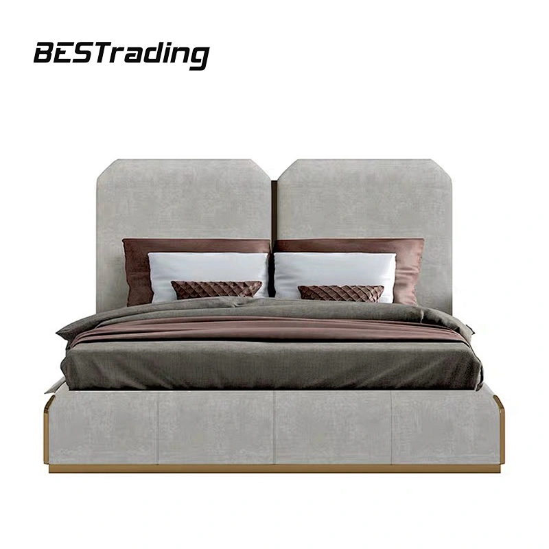 High End Customized Modern Villa bedroom furniture set Leather Double Bed With Luxury bed Headboards
