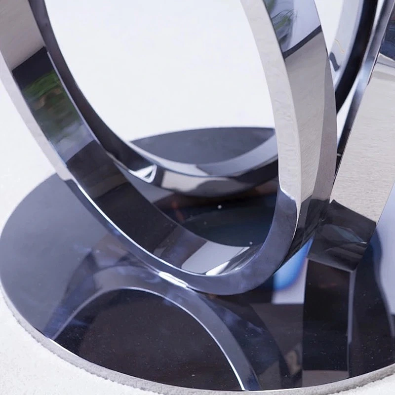 Modern round marble dining table with rotating centre stainless steel dining table set