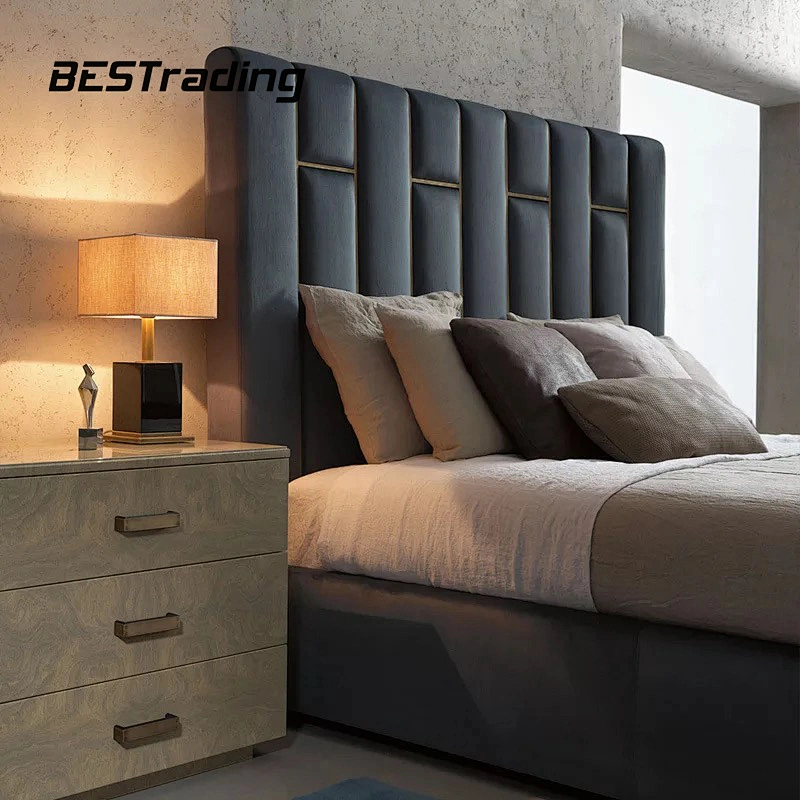 European King Size and Queen Size Bed room set Luxury Leather Modern design Furniture Leather Soft Bed set
