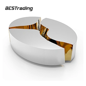 Foshan supplier Luxury living room Furniture Gold Stainless Steel Frame mirrored Sectional Coffee Table