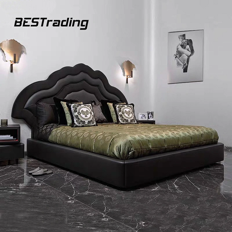 Creative light luxury wooden double bed stylish headboard  modern bed
