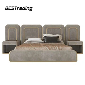 High End Customized Modern Villa bedroom furniture set Leather Double Bed With Luxury bed Headboards