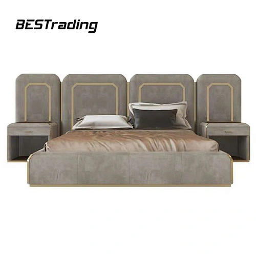 High End Customized Modern Villa bedroom furniture set Leather Double Bed With Luxury bed Headboards