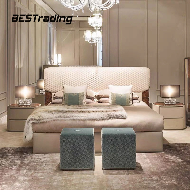 Hot sale Luxury bedroom set wood frame leather bed king size bed  bed room furniture