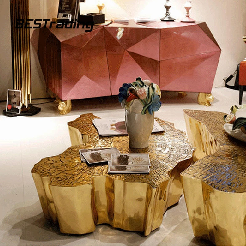 European High End Coffee Table Living Room Furniture Art Design Center Table Luxury Gold Coffee Table
