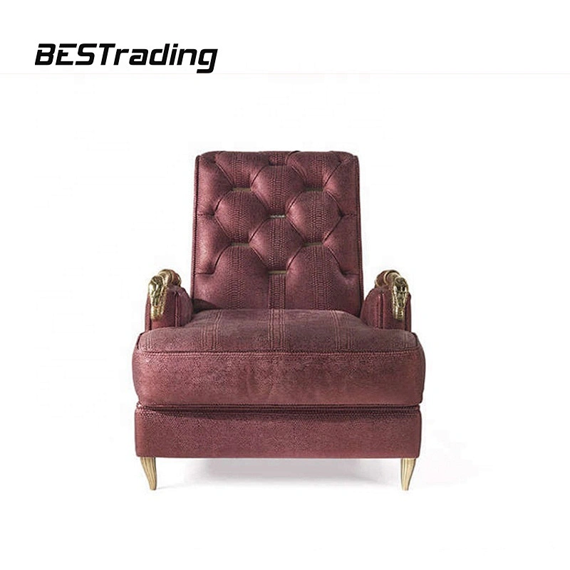 European Style High End Customized Home Furniture Luxury Leather Lounge Chair Relax Chair  Arm Chair