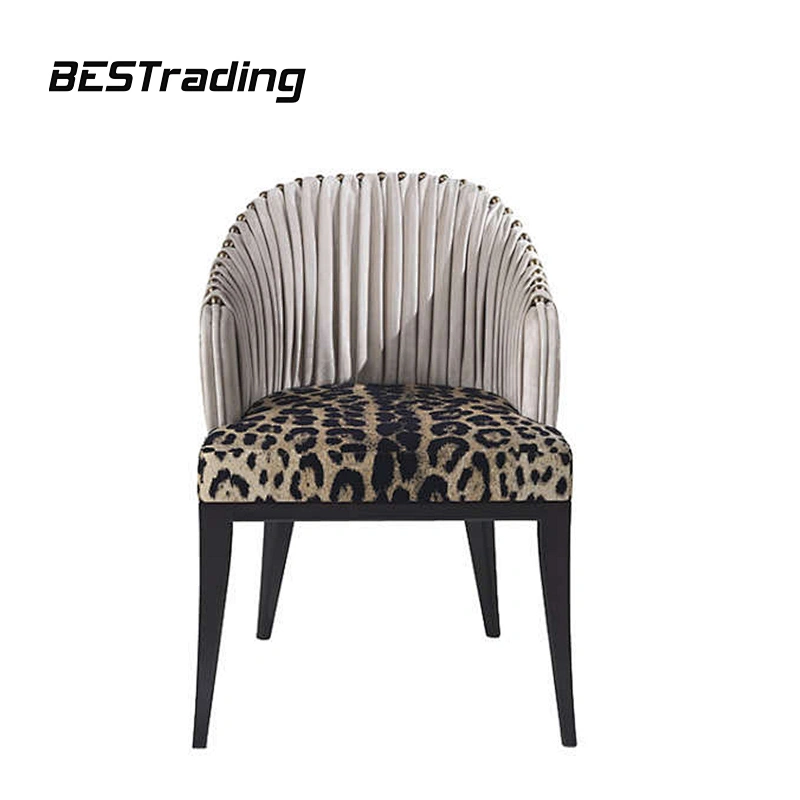 European High End Dining Room Furniture Leather Back with Leopard-Print Upholstery Luxury Dining Chair
