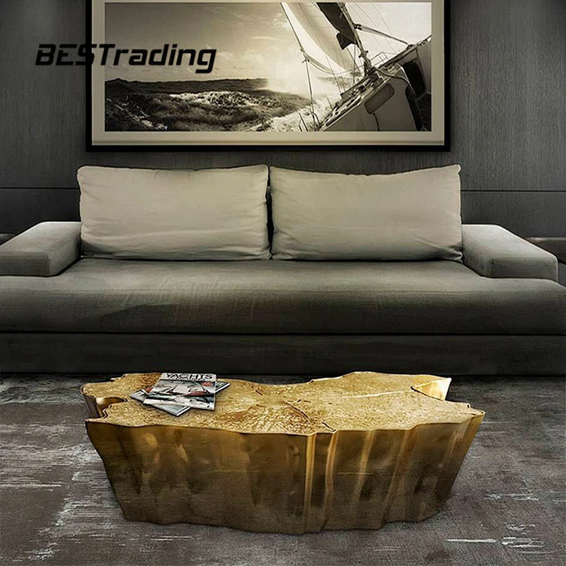 European High End Coffee Table Living Room Furniture Art Design Center Table Luxury Gold Coffee Table
