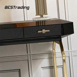 Black wood console table with stools