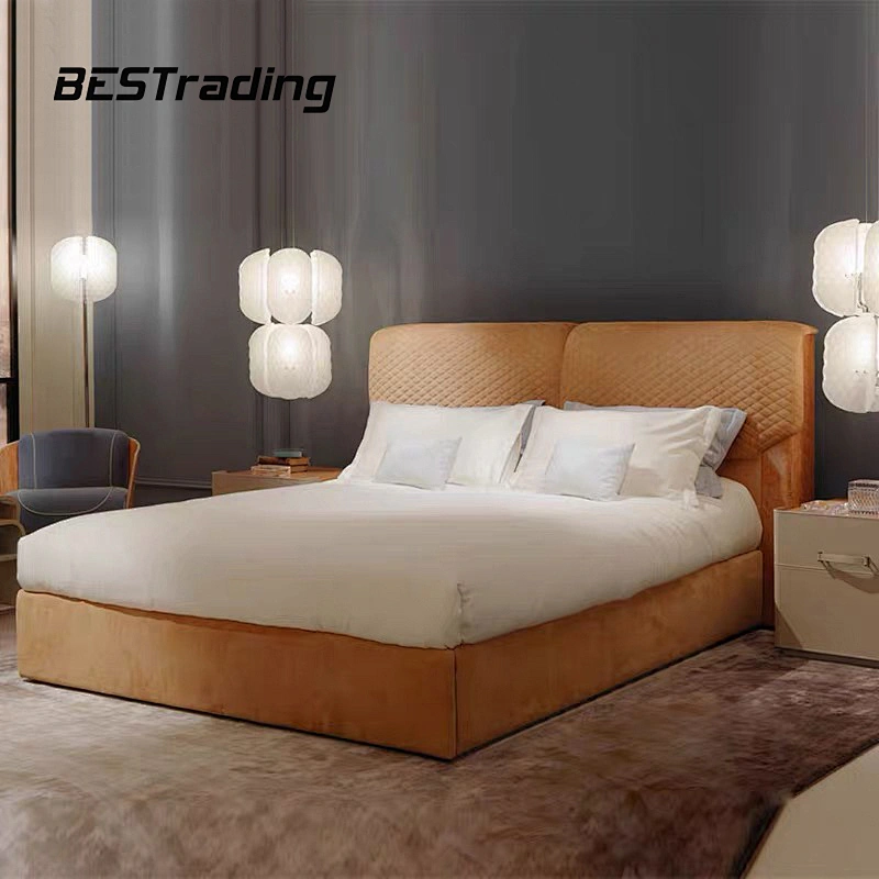Hot sale Luxury bedroom set wood frame leather bed king size bed  bed room furniture