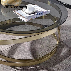 High Quality Italian Style Living Room Furniture Stainless Steel Base Glass Top Center Table Modern Coffee Table