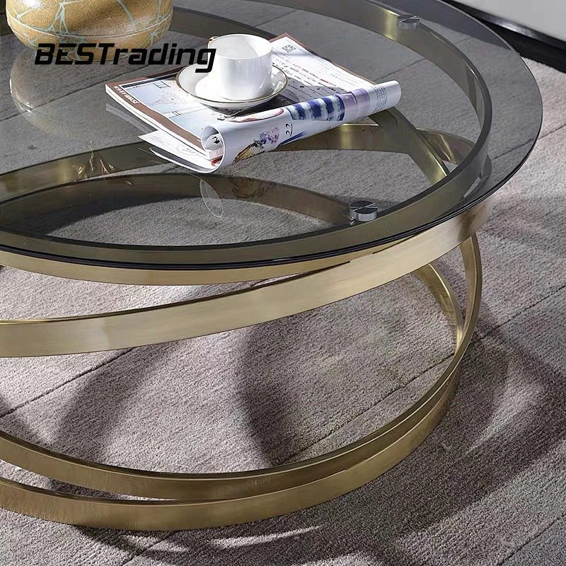 High Quality Italian Style Living Room Furniture Stainless Steel Base Glass Top Center Table Modern Coffee Table